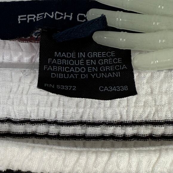 FRENCH CONNECTION Sz L Stripe Crinkle Knit Balloon Sleeve Coastal Minimalist Top - Picture 7 of 9